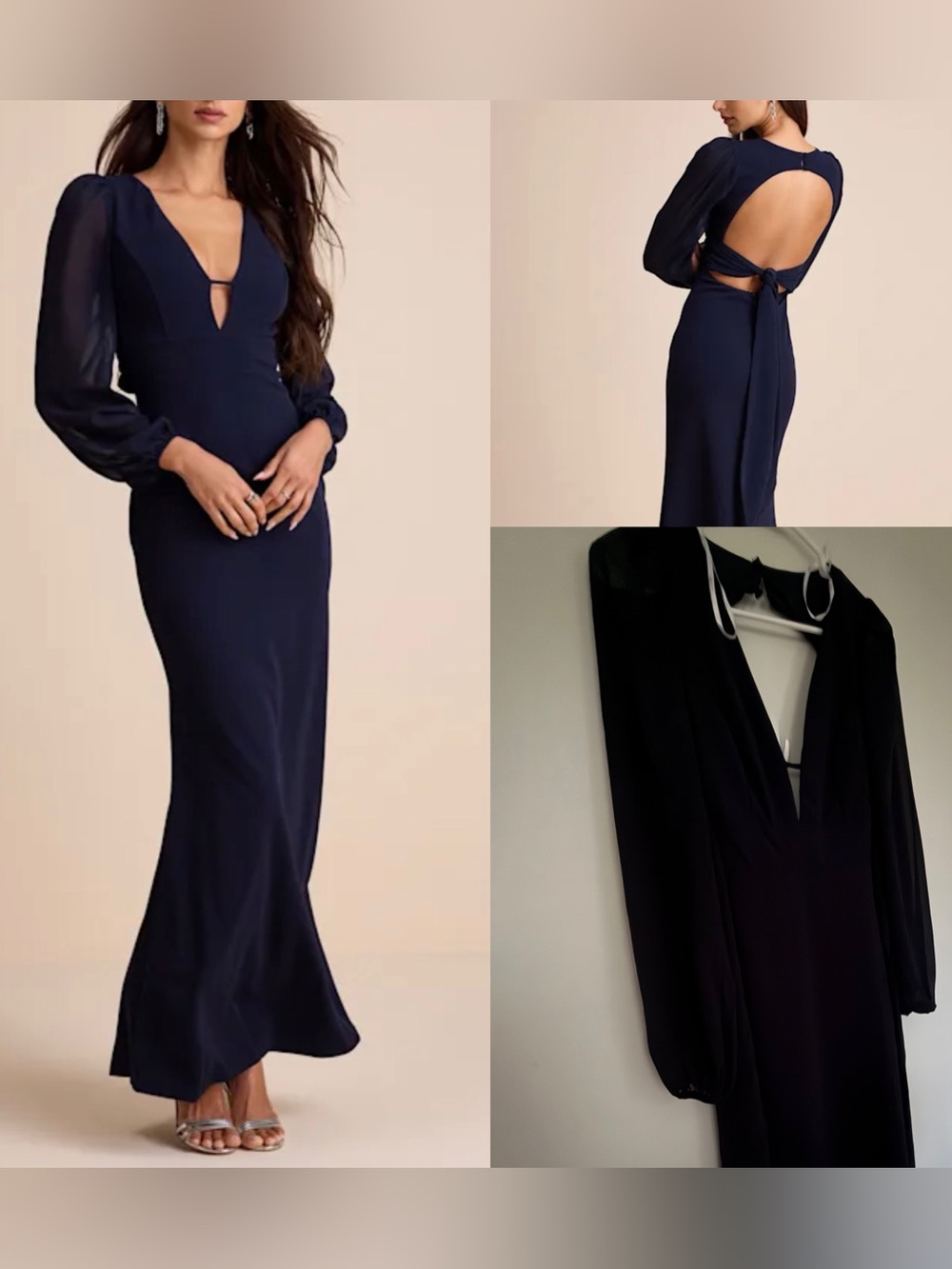 NWT lulu’s Cherise Midnight Blue Tie-Back Maxi Dress